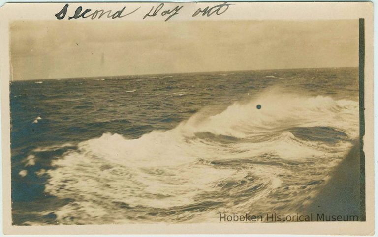 B+W photo of the S.S. St. Paul's, North German Lloyd Line, waves from aboard ship, North Atlantic, 1914. picture number 1