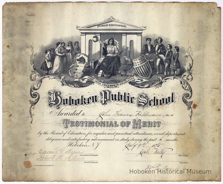 Certificate: John Frances Hildemann, 1875