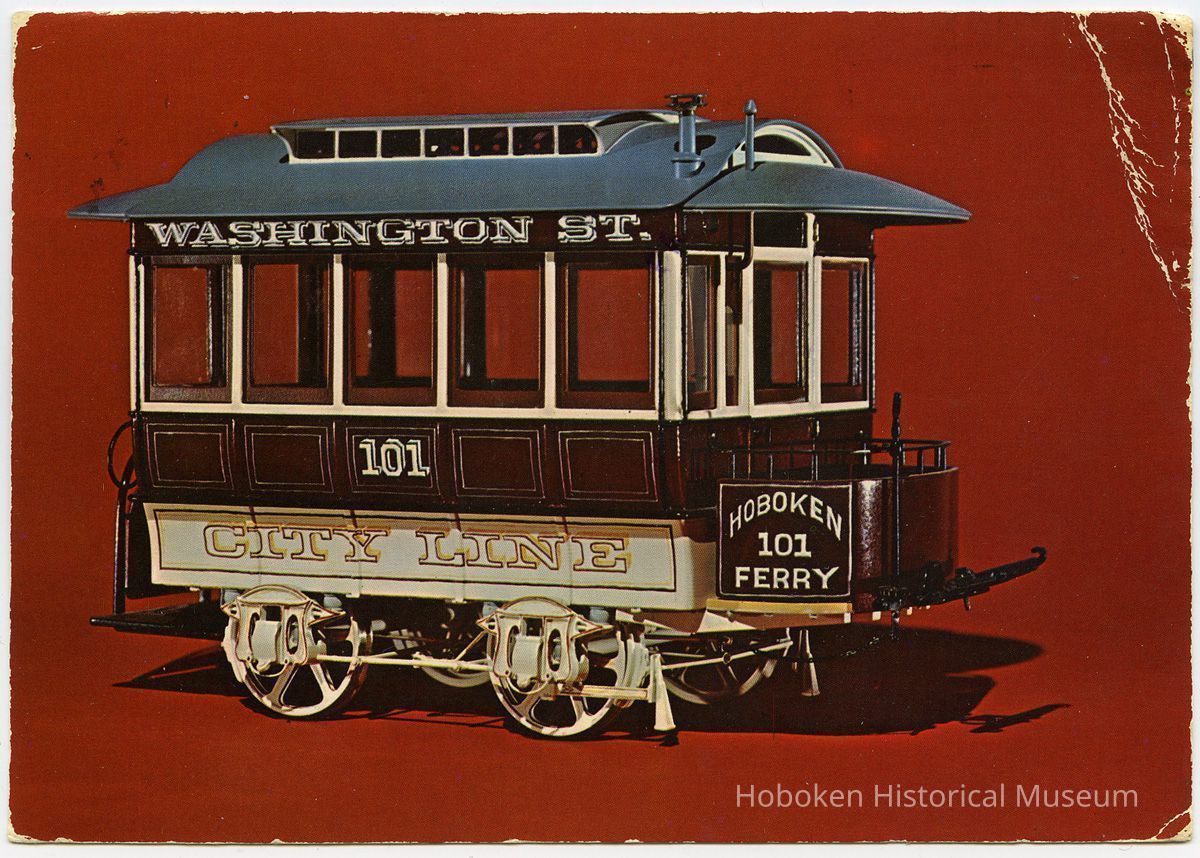 front: model of horse drawn street car, North Hudson County Railway