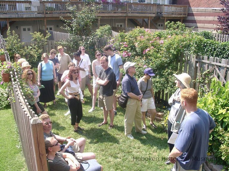 Digital color image of the gardens and people on the Secret Gardens Tour, Hoboken Historical Museum, Hoboken, June 9, 2002. picture number 1