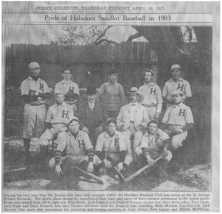 B+W photocopy of photo of the Hoboken Baseball Club in 1903, Hoboken, from the 