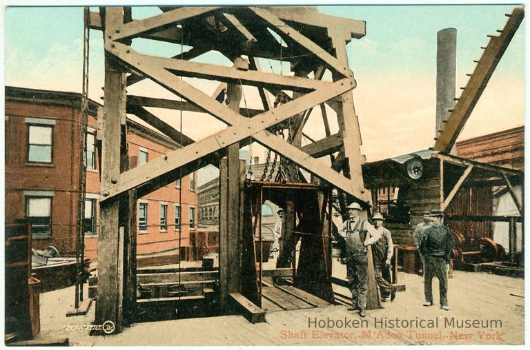 Digital image of Hudson & Manhattan R.R. postcard titled: Shaft Elevator, M'Adoo (McAdoo) Tunnel, New York, no date, ca. 1908. picture number 1