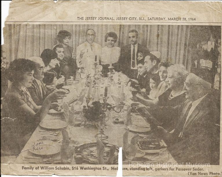 Schubin newspaper photo clipping, Passover Seder 1964