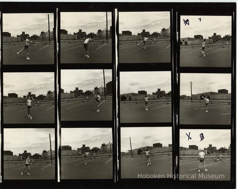 B+W negative contact sheet of images of Hoboken taken by John Conn. no date, [1976]. picture number 1