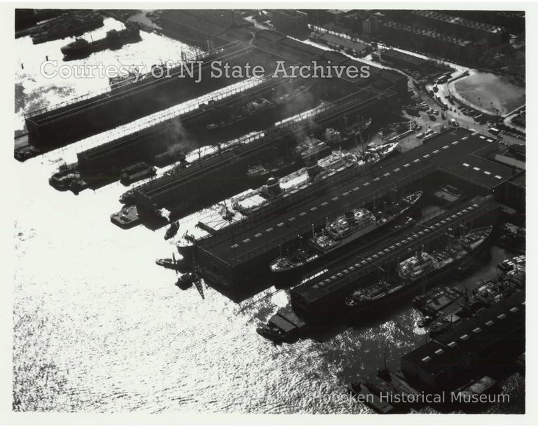 image aerial Holland America Lines piers, Oct. 14, 1948; Copyright: NJ State Archives