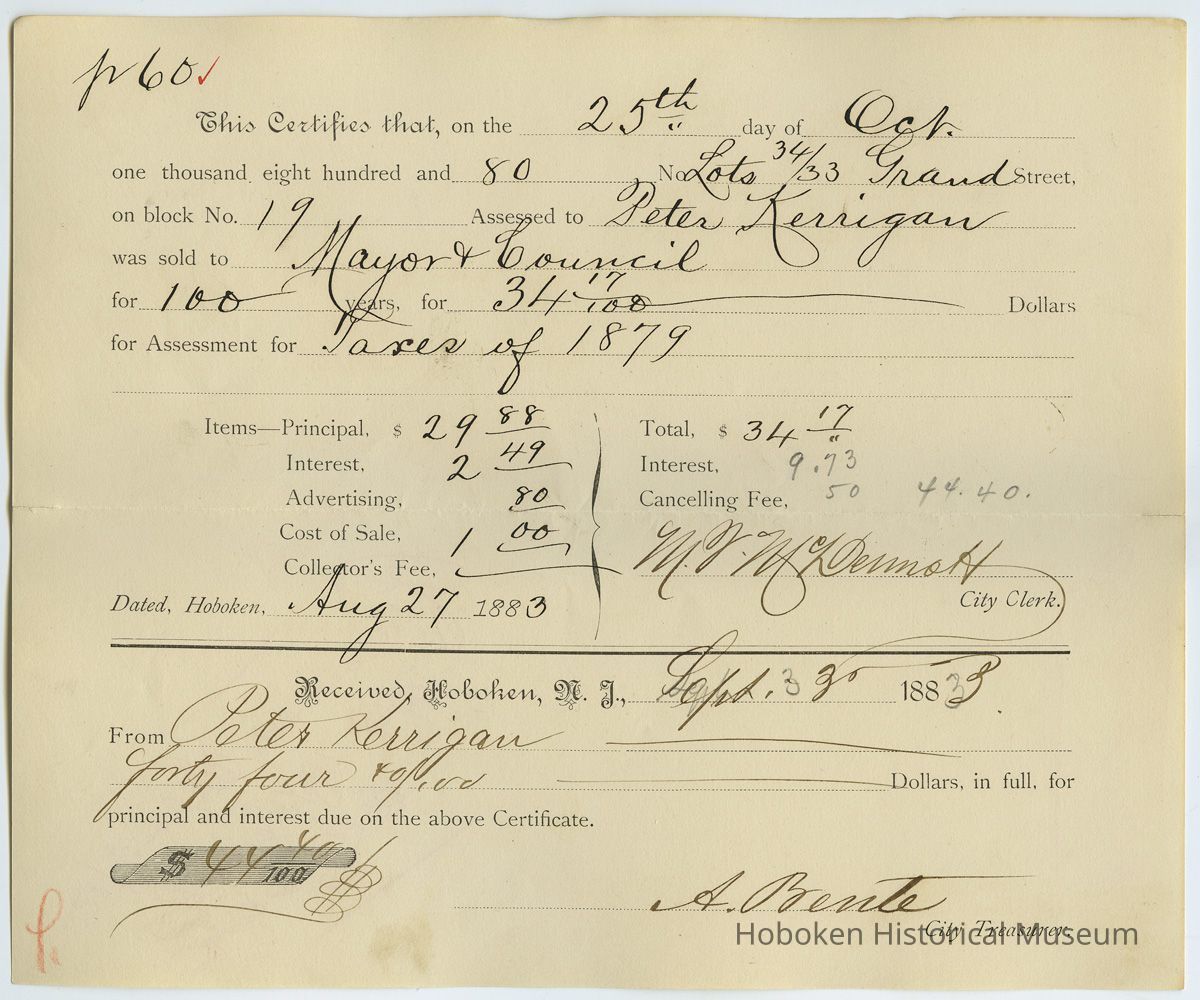 typical front; Taxes of 1879; redeemed Sept. 3, 1883