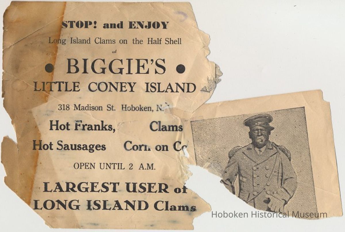 Handbill: Biggie's Little Coney Island, 318 Madison St., Hoboken, no date, circa 1946-1950. picture number 1