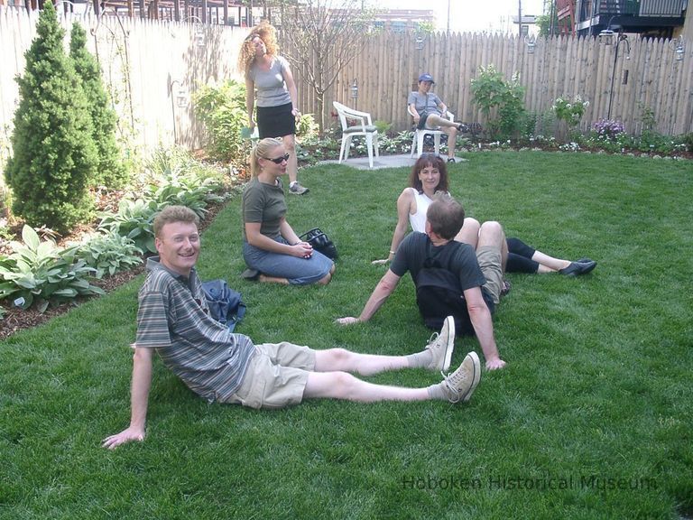 Digital color image of the gardens and people on the Secret Gardens Tour, Hoboken Historical Museum, Hoboken, June 9, 2002. picture number 1