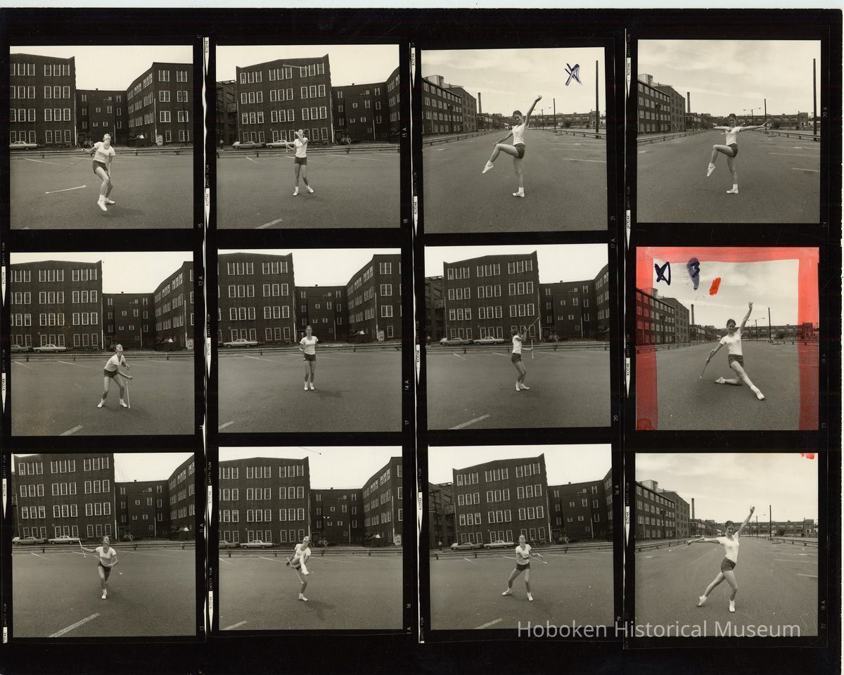 B+W negative contact sheet of images of Hoboken taken by John Conn. no date, [1976]. picture number 1