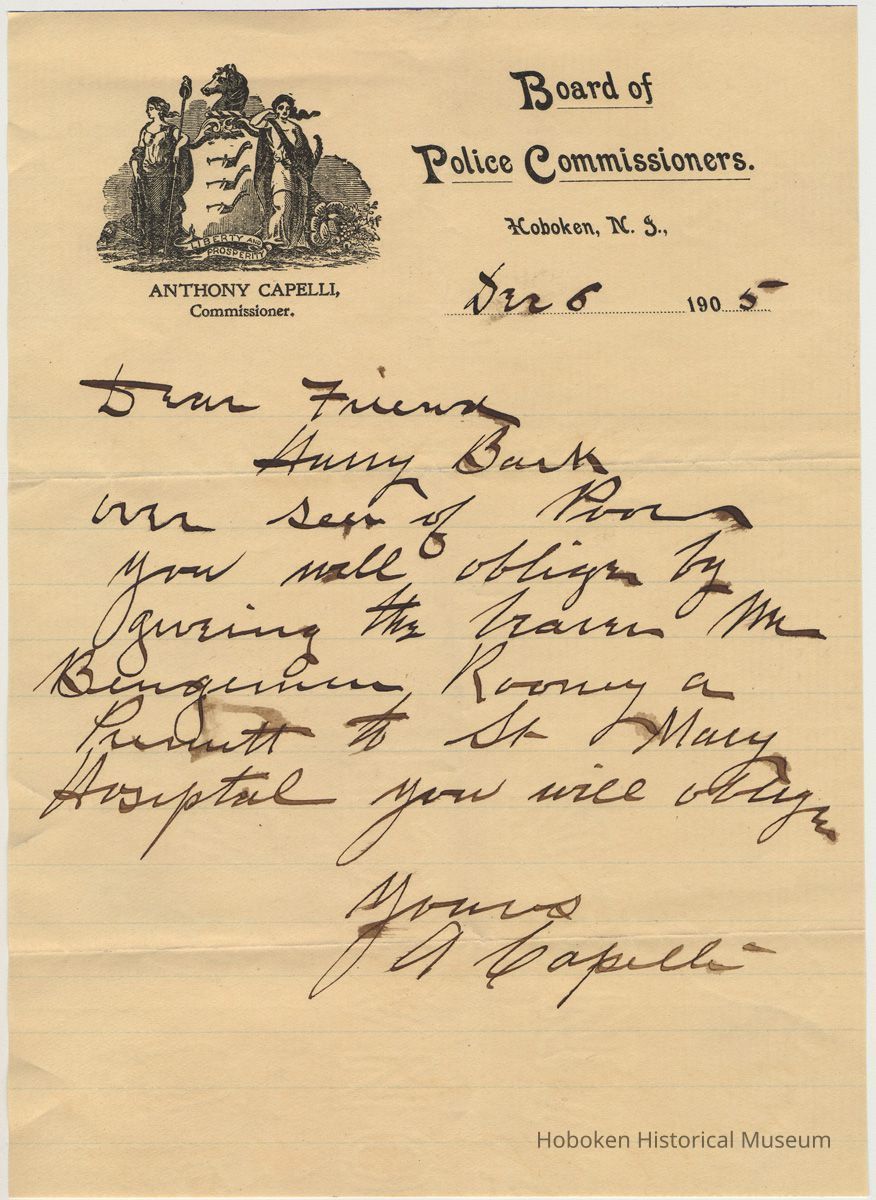 Note from Anthony Capelli, Commissioner, to 