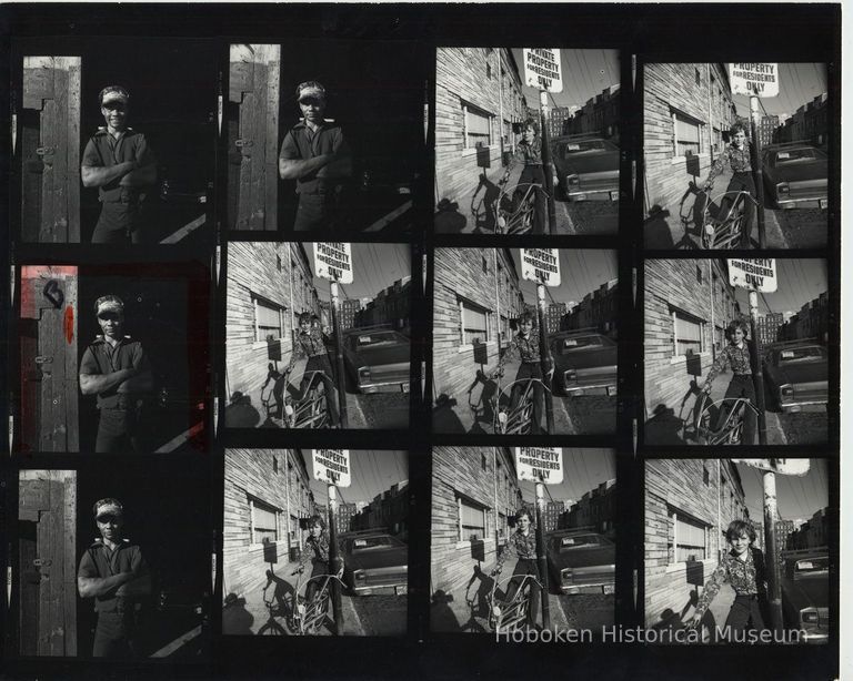 B+W negative contact sheet of images of Hoboken taken by John Conn. no date, [1976]. picture number 1