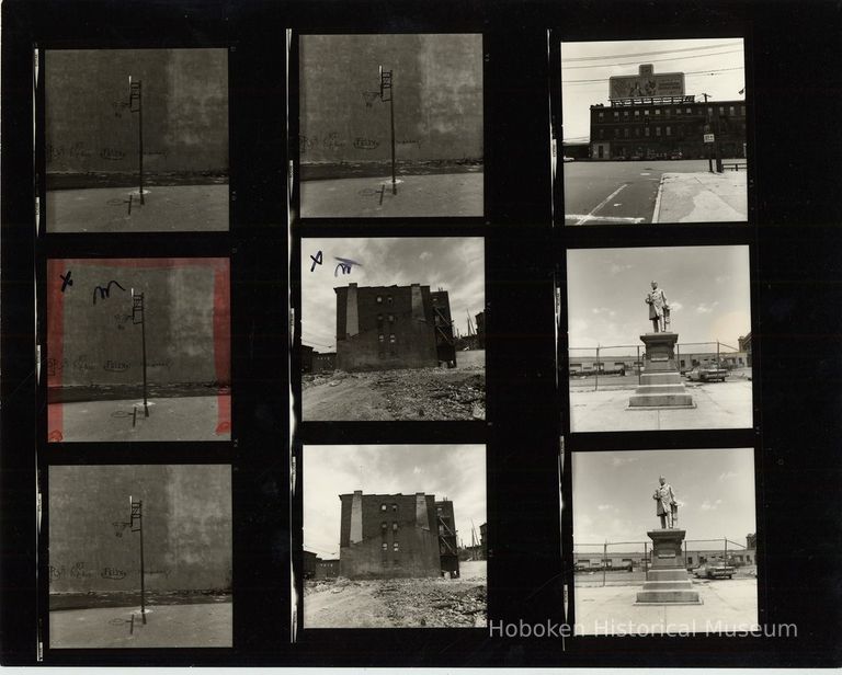 B+W negative contact sheet of images of Hoboken taken by John Conn. no date, [1976]. picture number 1