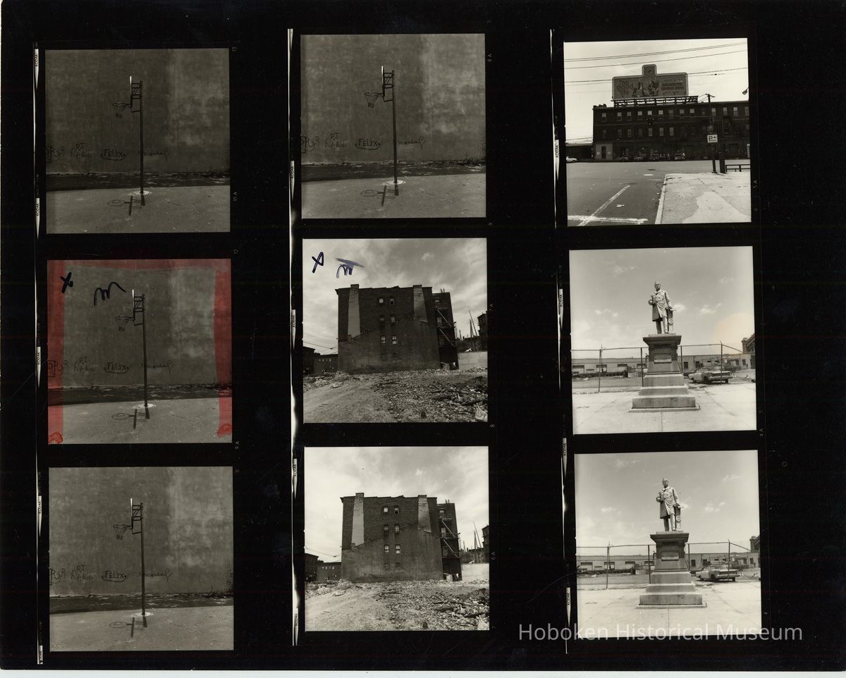 B+W negative contact sheet of images of Hoboken taken by John Conn. no date, [1976]. picture number 1