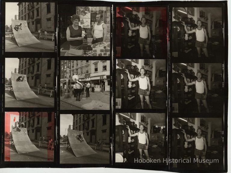 B+W negative contact sheet of images of Hoboken taken by John Conn. no date, [1976]. picture number 1