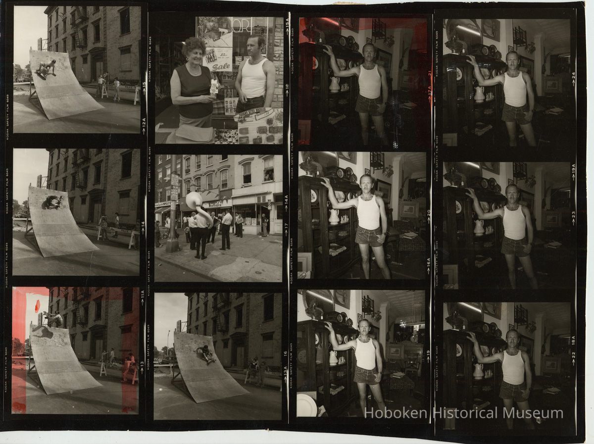 B+W negative contact sheet of images of Hoboken taken by John Conn. no date, [1976]. picture number 1