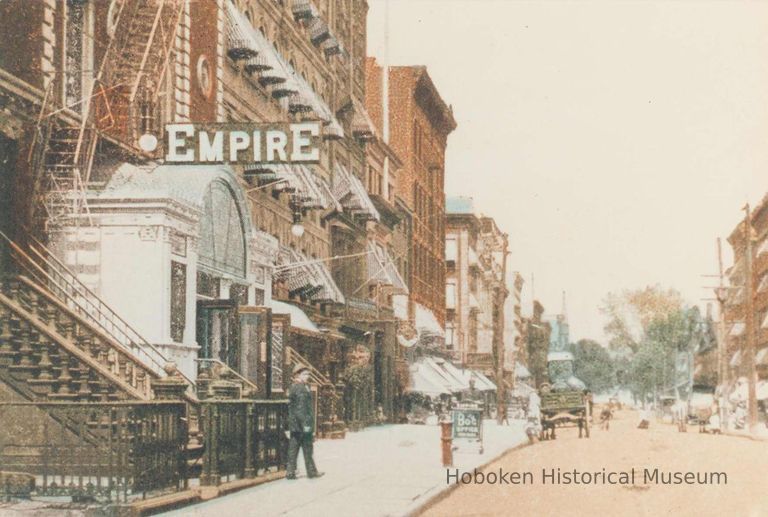 Color copy photo of hand-tinted photo of the Empire Theatre, Hudson St., Hoboken, no date, ca. 1900. picture number 1