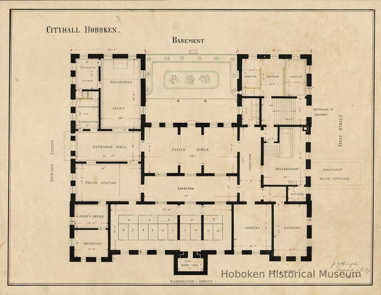 City Hall Hoboken Basement (ground floor) plan 1880