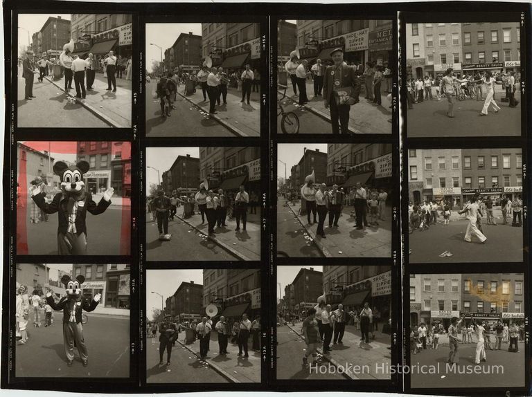 B+W negative contact sheet of images of Hoboken taken by John Conn. no date, [1976]. picture number 1