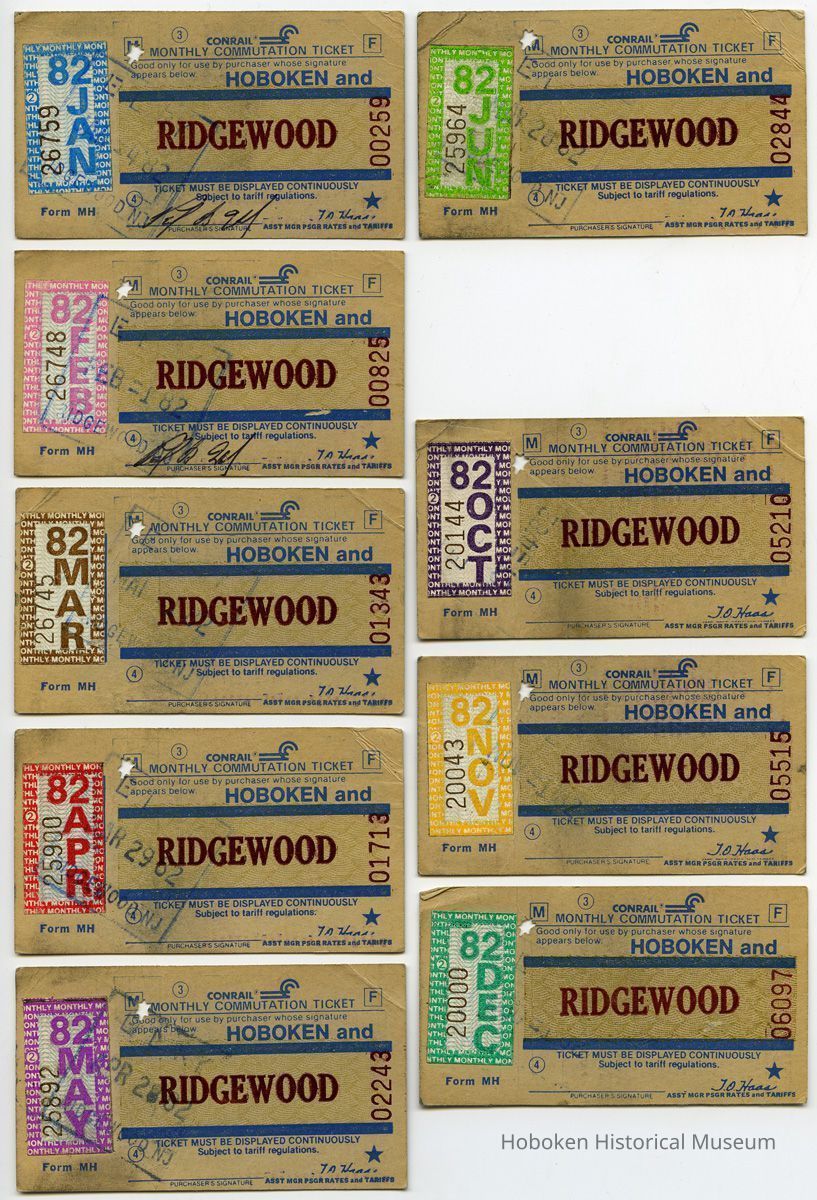 1982 nine Conrail monthly commutation tickets