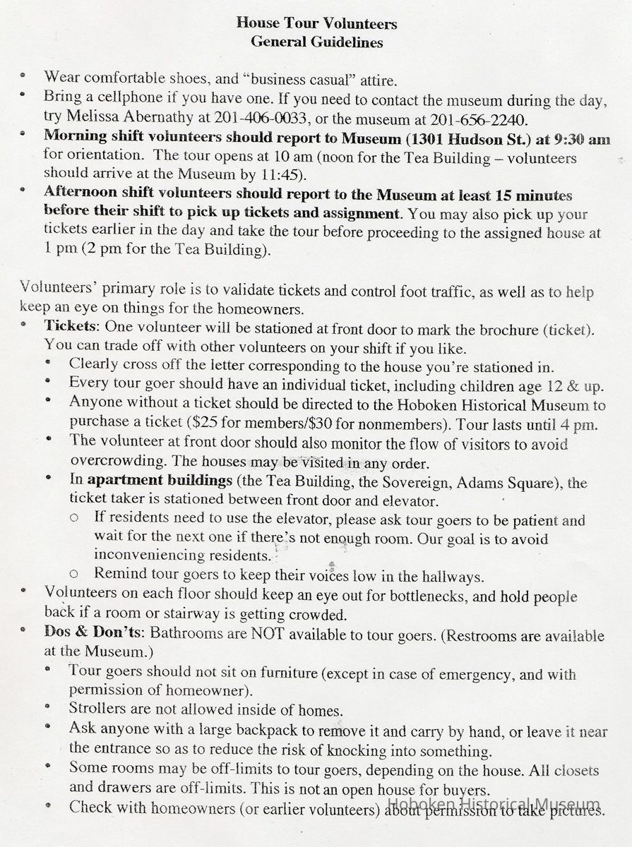 House Tour Volunteers, General Guidelines. (2006) picture number 1