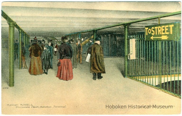 Digital image of Hudson & Manhattan R.R. postcard titled: Hudson Tunnels, Mezzanine Floor, Hoboken Terminal. 1908. picture number 1