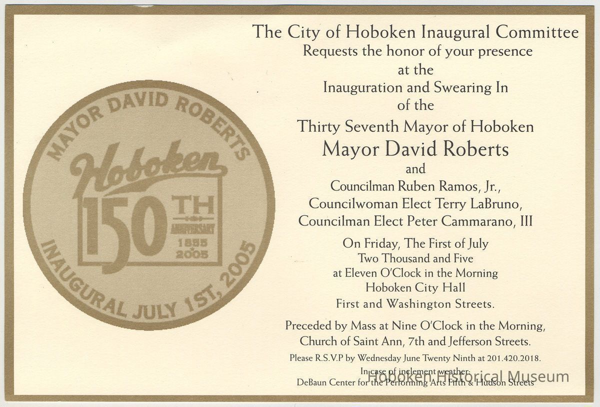Invitation to the inauguration and swearing-in of Mayor David Roberts and Council members, Hoboken, July 1, 2005. picture number 1
