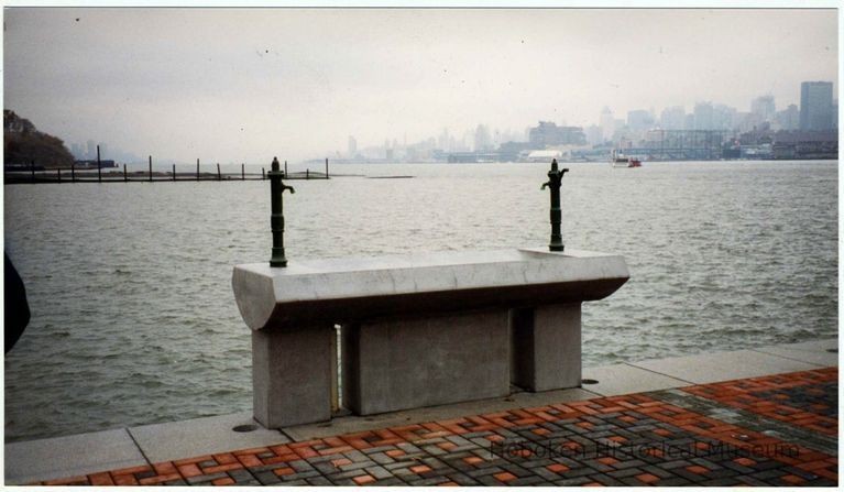 Color photo of sink for washing fish on north side of Pier A Park, Hoboken, 1998. picture number 1