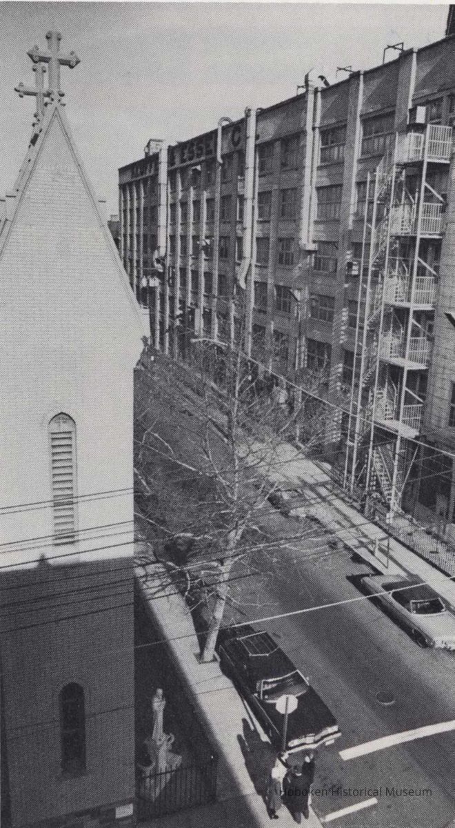 Reference image of printed photo image of Keufel & Esser building under renovation from pg 20 of archives catalog 2002.026.0002, Hoboken, ca. 1975. picture number 1