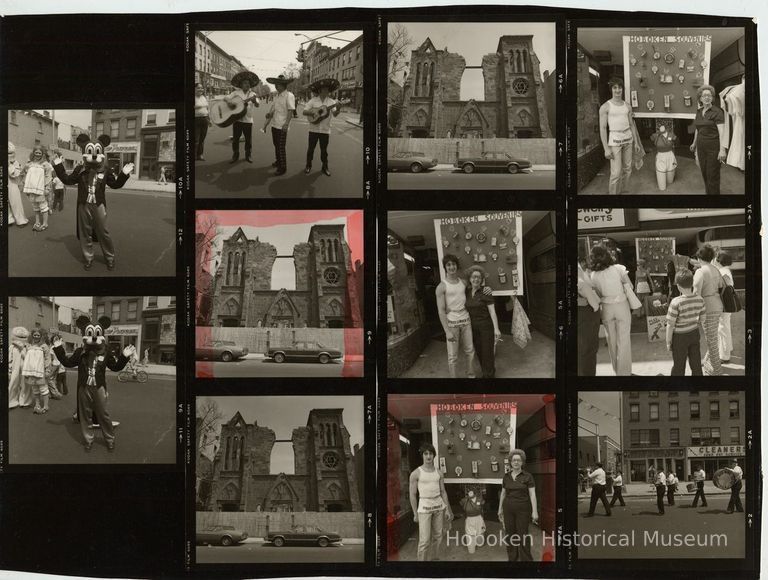 B+W negative contact sheet of images of Hoboken taken by John Conn. no date, [1976]. picture number 1