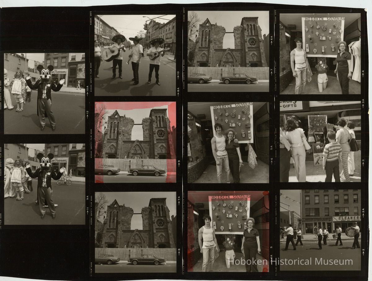 B+W negative contact sheet of images of Hoboken taken by John Conn. no date, [1976]. picture number 1