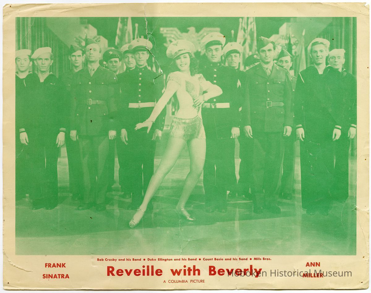 Lobby card: Reveille With Beverly. Names: Frank Sinatra; Ann Miller (seen).