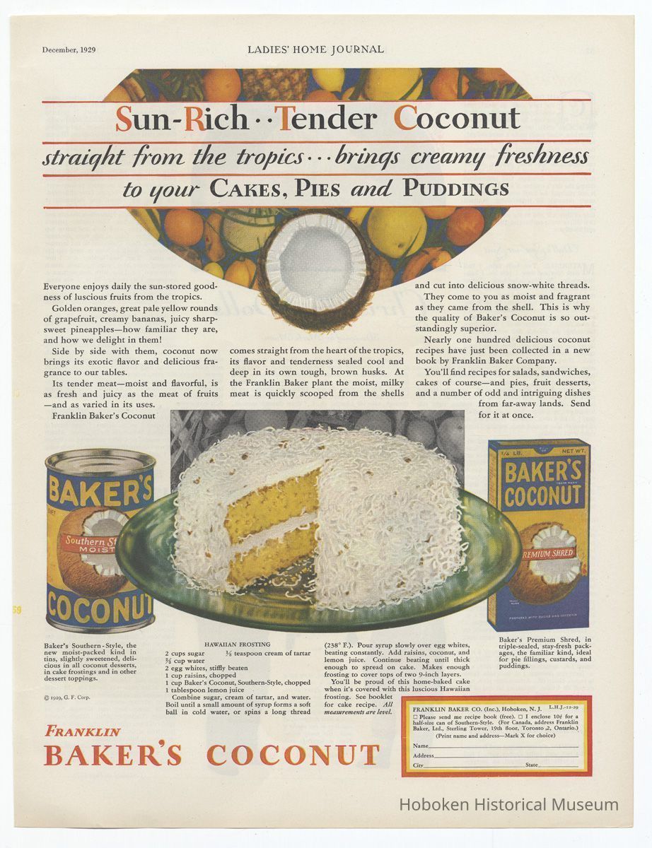 Baker's Coconut, Ladies' Home Journal, Dec. 1929