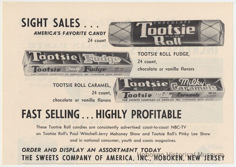 Tootsie Roll, Fudge, Caramels, unknown trade publication, 1955