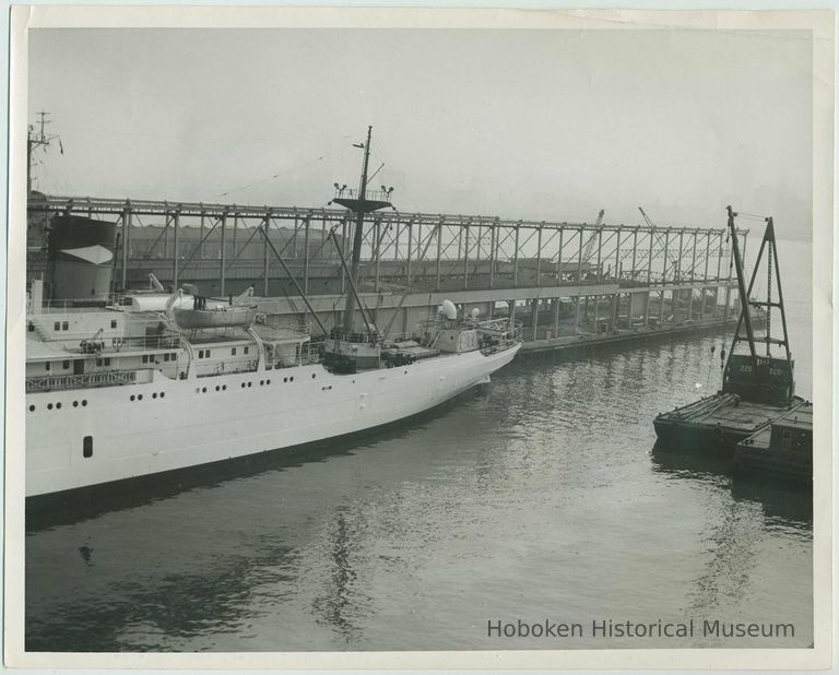 B+W photo of the reconstruction and extension of Pier 15 at the Bethlehem Steel Shipyard, Hoboken Division, July 19,1957. picture number 1