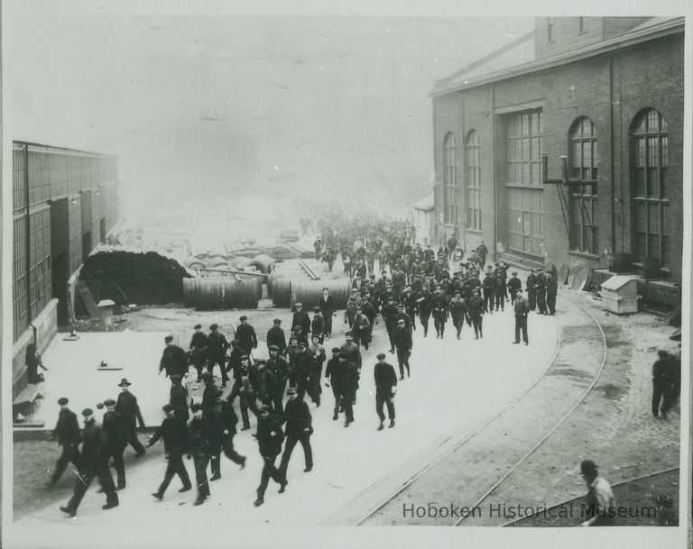 Digital image of photo of W.& A. Fletcher Company workers leaving shipyard, Hoboken, no date, ca. 1890-1900. picture number 1