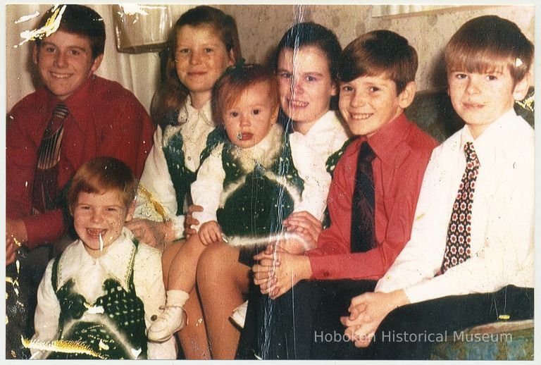 Color copy photo of Cunning children (l-r): Edward, (below him) Janemarie, Helen, Joaneileen, Bernadette, John, & Danny, Hoboken, n.d., ca. 1970s. picture number 1