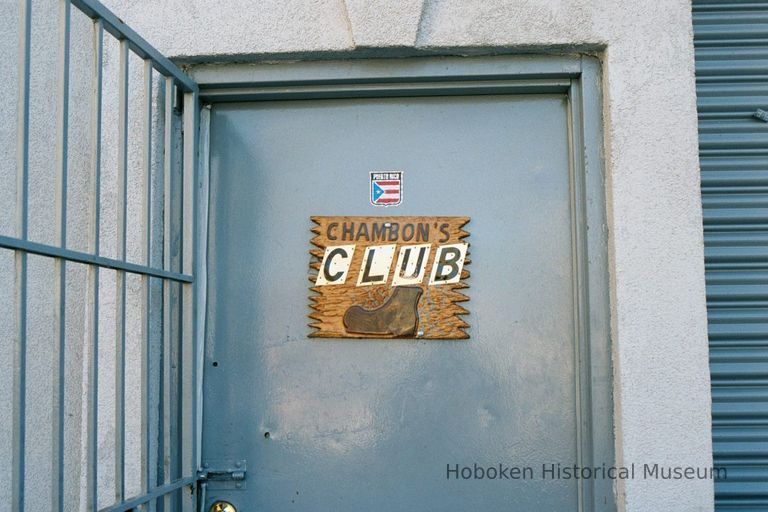 Color photo of door sign for Chambon's Club, 6th St. between Monroe and Jackson Sts., Hoboken, Jan. 3 & 4, 2002. picture number 1