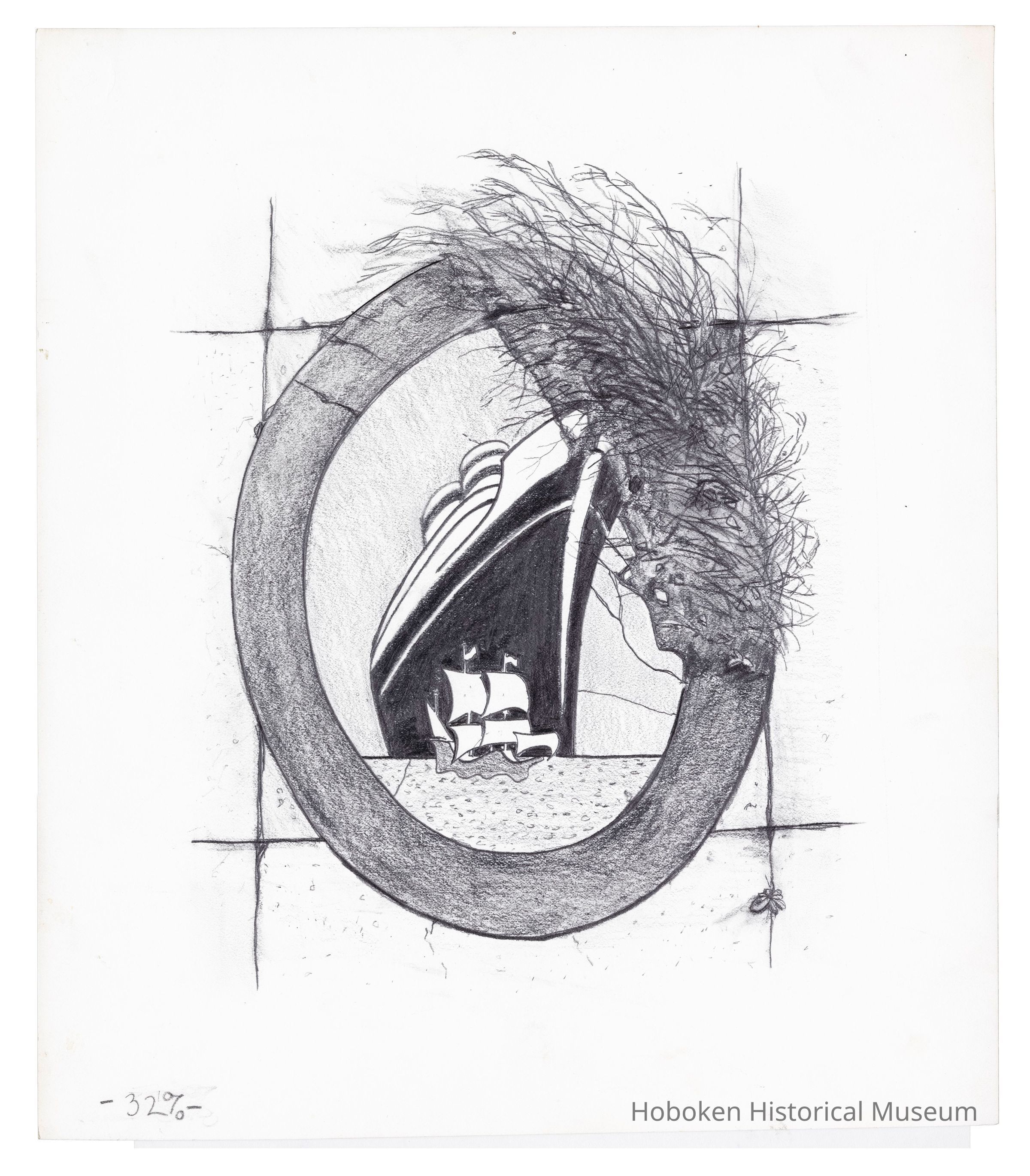 Greyscale Illustration of Marble Emblem by Kevin McCloskey, circa 1986 picture number 1