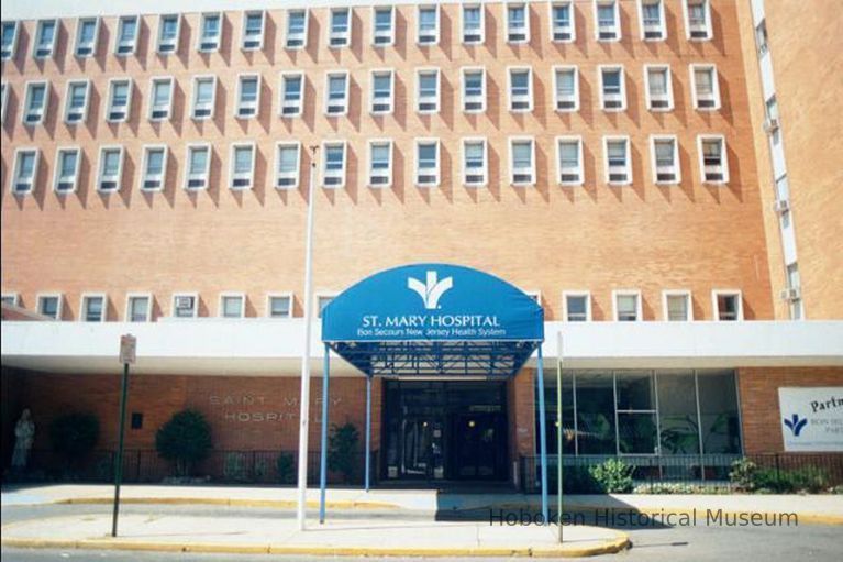 Color photo of sign lettering on canvas marquee for Saint Mary Hospital, 308 Willow Avenue, Hoboken, Sept., 1-5, 2001. picture number 1