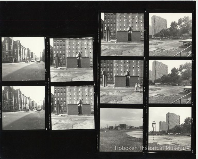 B+W negative contact sheet of images of Hoboken taken by John Conn. no date, [1976]. picture number 1