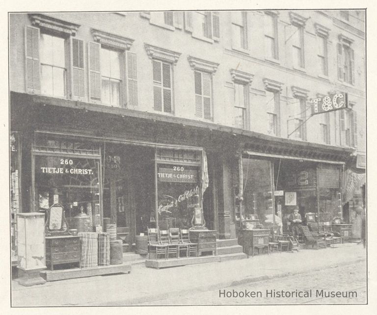 Printed B+W photograph of Tietje & Christ, home furnishings, 258-260 First Street, Hoboken, ca. 1906-1908. picture number 1