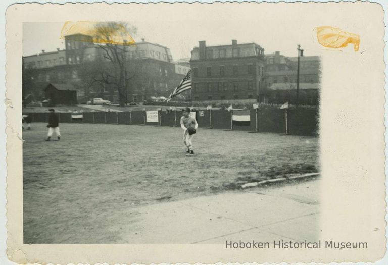 B+W photo of a baseball game at Stevens Park, Hoboken, no date, ca. 1950. picture number 1