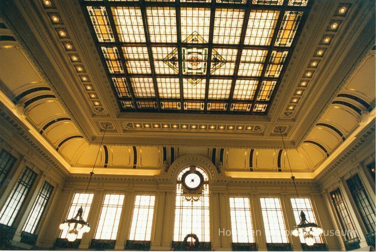 Digital image of color photo of of the waiting room skylight and west windows of the Hoboken Terminal, Hoboken, Nov., 1999. picture number 1