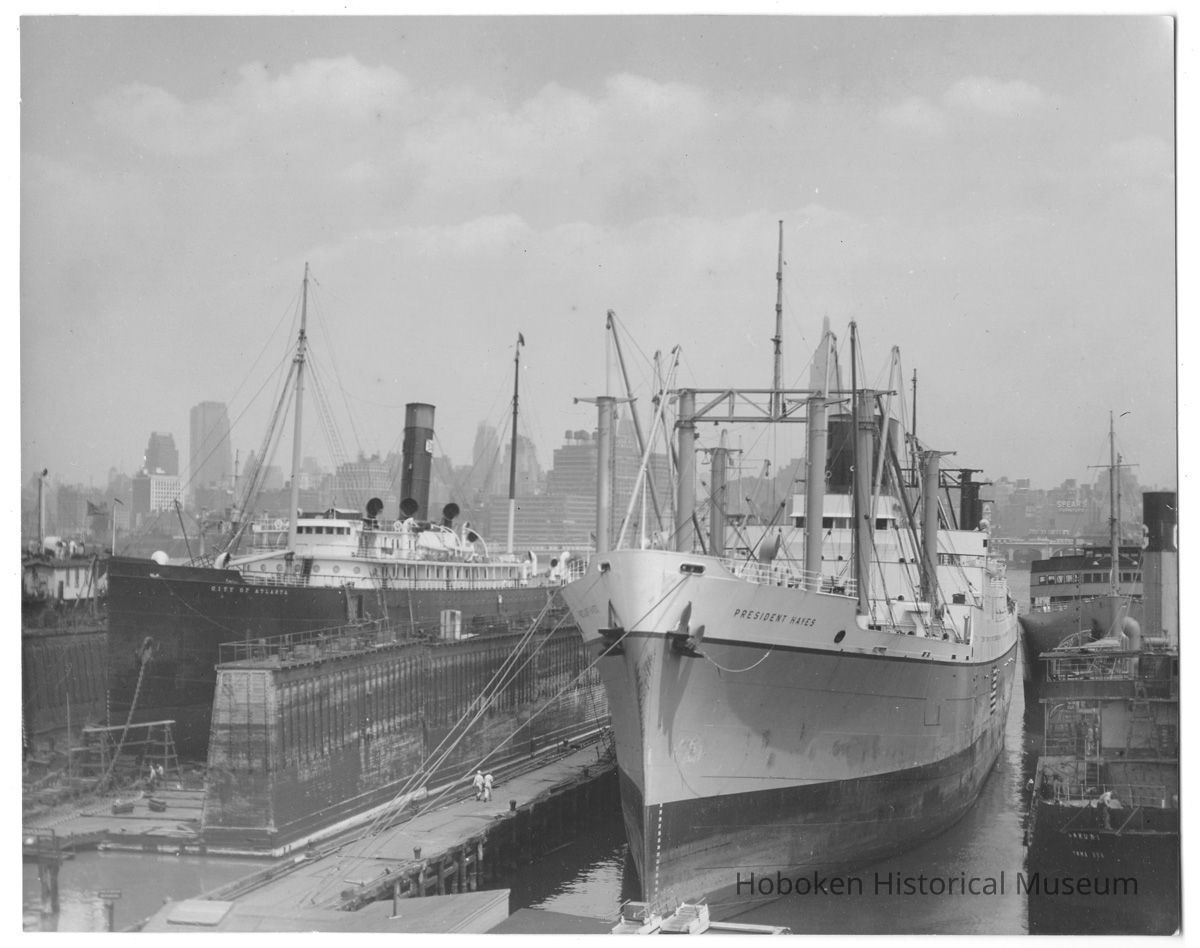 B+W photo of the S.S. President Hayes at berth, Hoboken, no date, ca. 1941. picture number 1