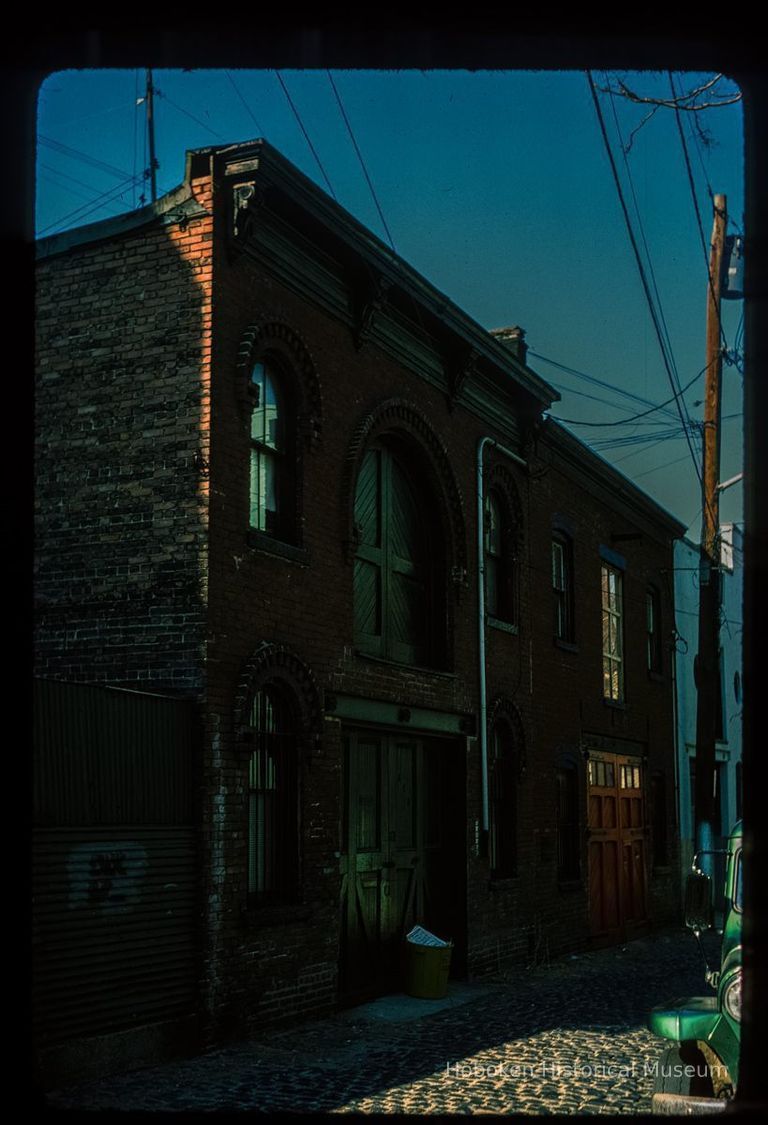 Color slide of eye-level view of brickwork façades of the carriage houses at 626 and 628 Court Street between 6th and 7th picture number 1