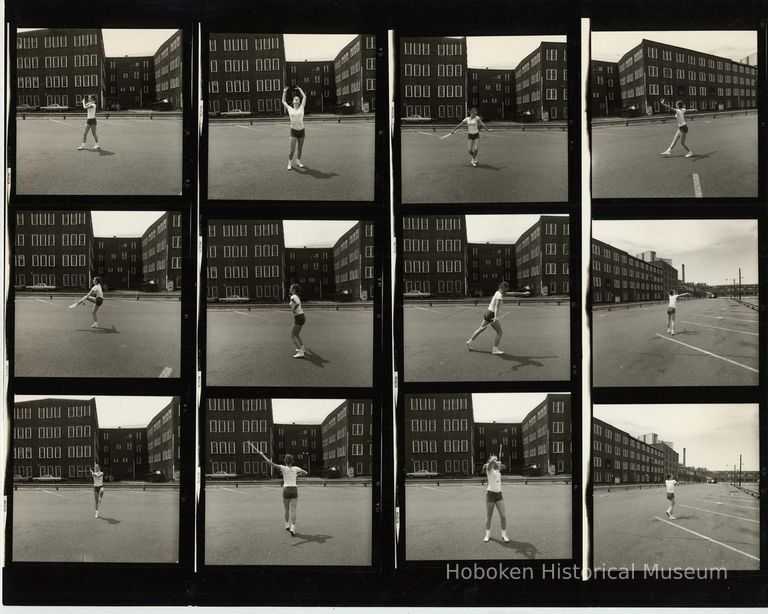 B+W negative contact sheet of images of Hoboken taken by John Conn. no date, [1976]. picture number 1