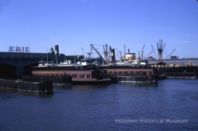 Color slide of Erie-Lackawanna ferries Scranton & Elmira at the E-L Terminal, Hoboken, May 1967. picture number 1