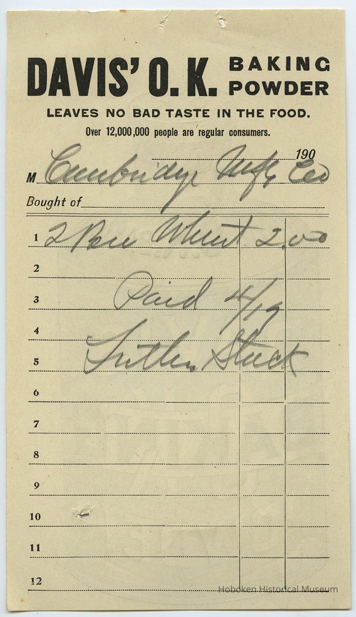 front: Davis' O.K. Baking Powder, 190_ (meant for use 1900 to 1909)