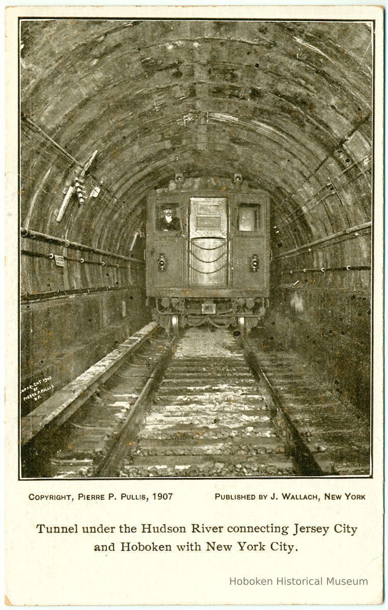 Digital image of Hudson & Manhattan R.R. postcard titled: Tunnel under the Hudson River connecting Jersey City & Hoboken with N.Y. City, 1907. picture number 1