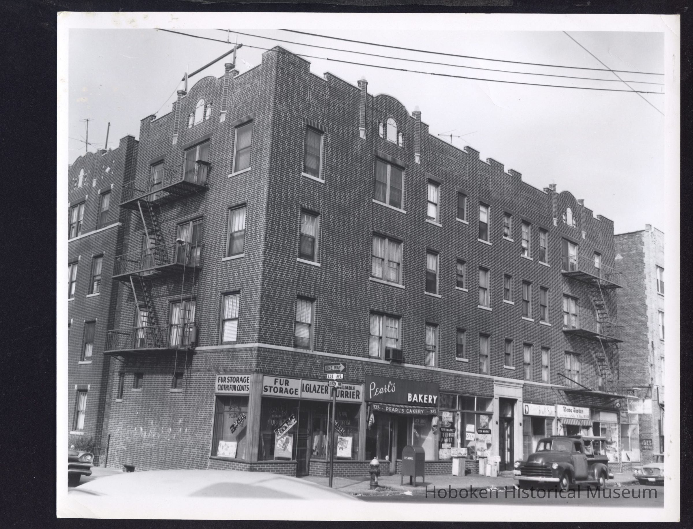 B&W photo of mixed-use apartment building at 333 Bergen Avenue, Jersey City. picture number 1